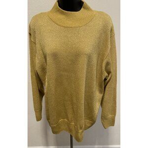 Dress Barn Womens Size 14/16 Knit Top Metallic Long Sleeve Gold Shimmy
